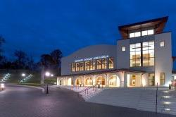 Exterior photo of kasser theater at dusk